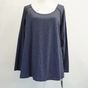 Ideology Long Sleeve Space Dyed Mesh Trim Top 1X